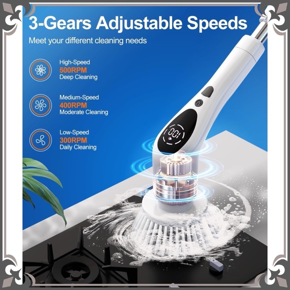 Cordless Electric Spin Scrubber Cleaning Brush Set Adjustable Extension Long NEW - Picture 6 of 10